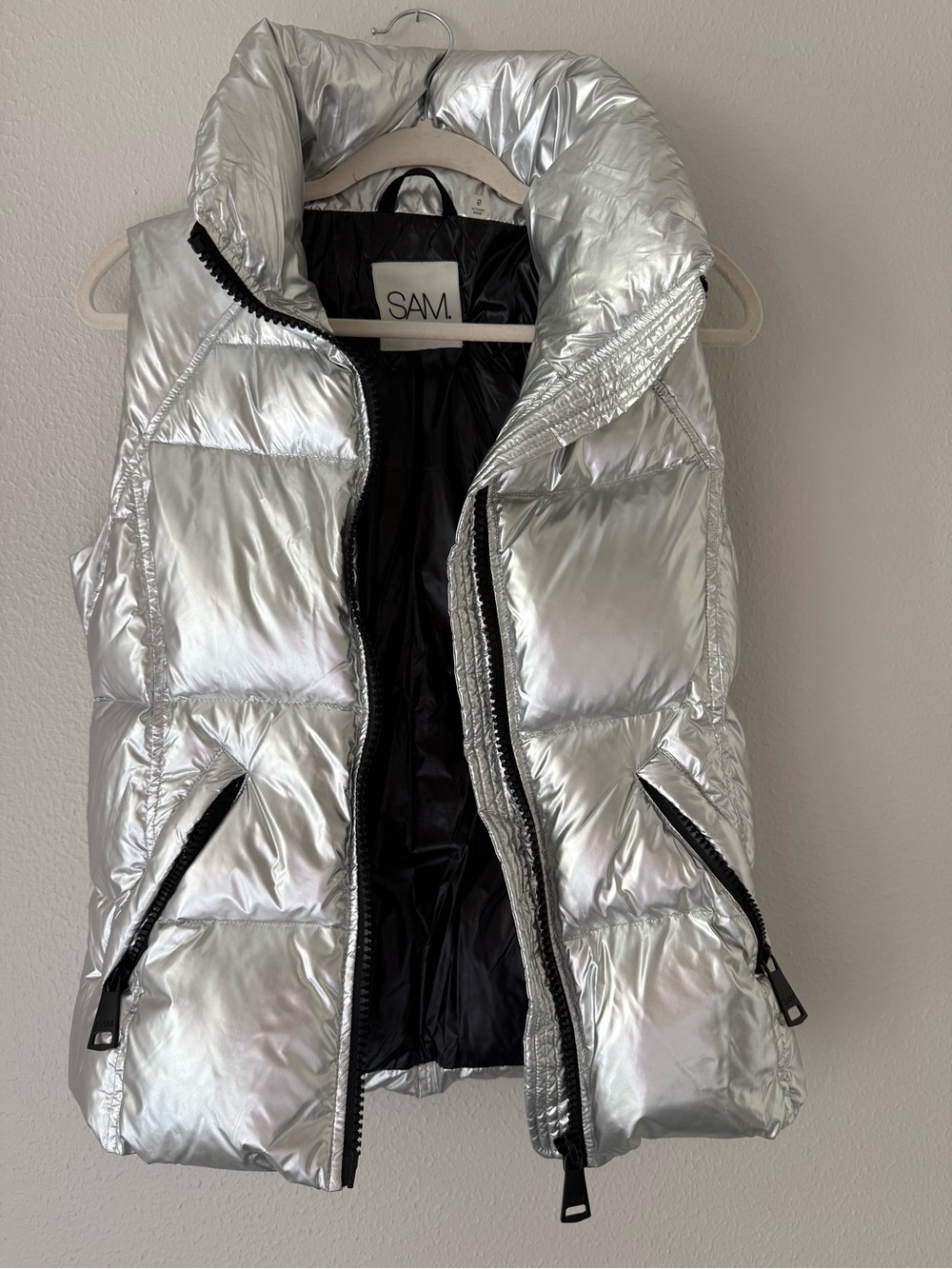 SAM. New York. Silver Metallic Quilted Puffer Vest